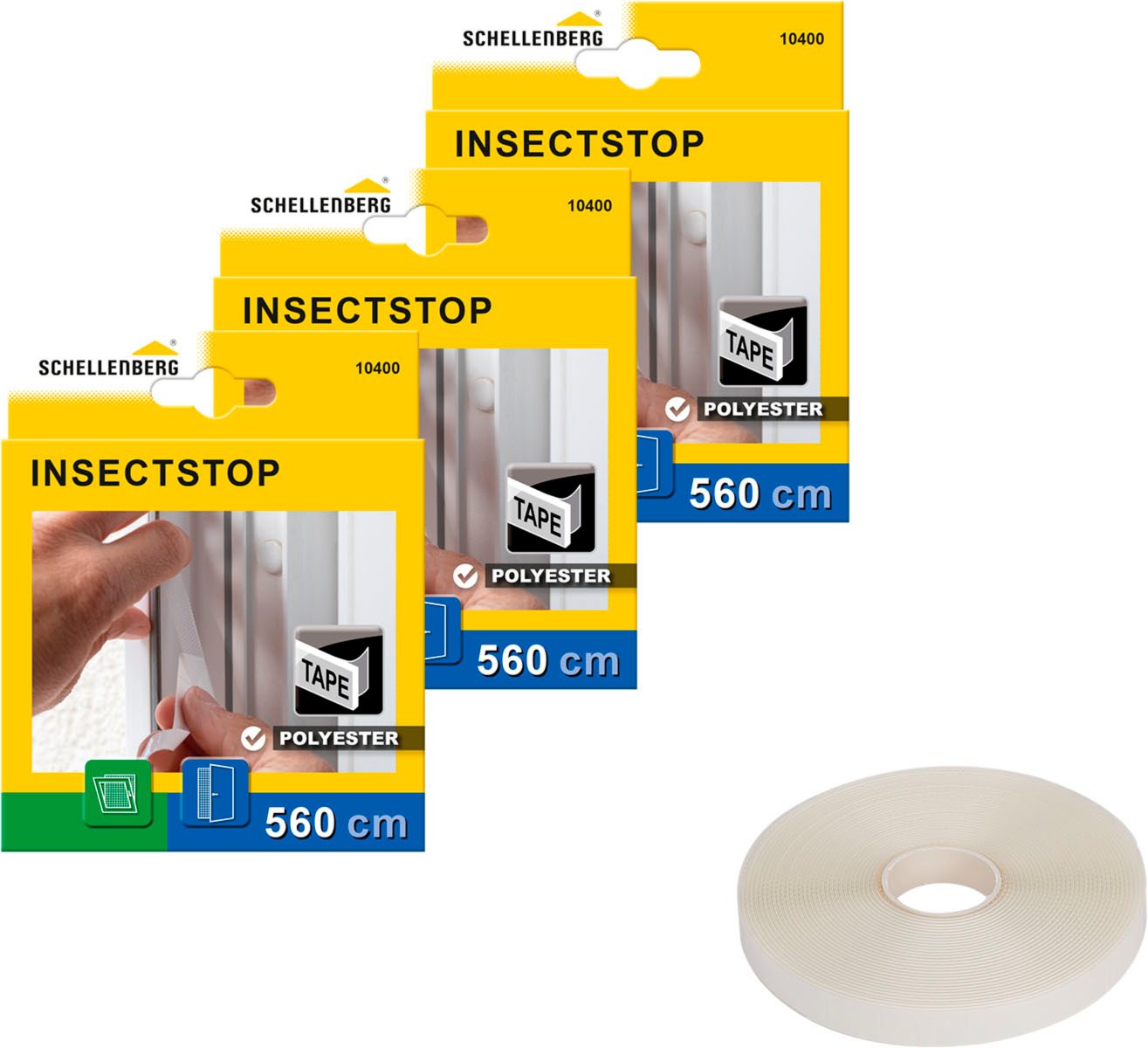 SCHELLENBERG Klett-Klebeband Insektenschutzzubehör, Befestigungsband für Polyester-Fliegengitter (Packung, 3-St) semi-transparent, 5,6 m, in unterschiedlichen Sets erhältlich von SCHELLENBERG