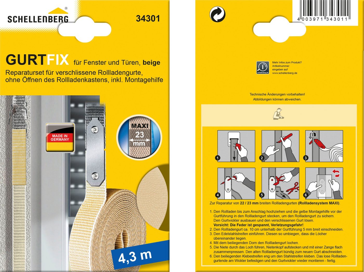 SCHELLENBERG Reparatur-Set GURTFIX Maxi, 1-St., für alte oder verschlissene Gurtbänder, 23 mm, beige von SCHELLENBERG