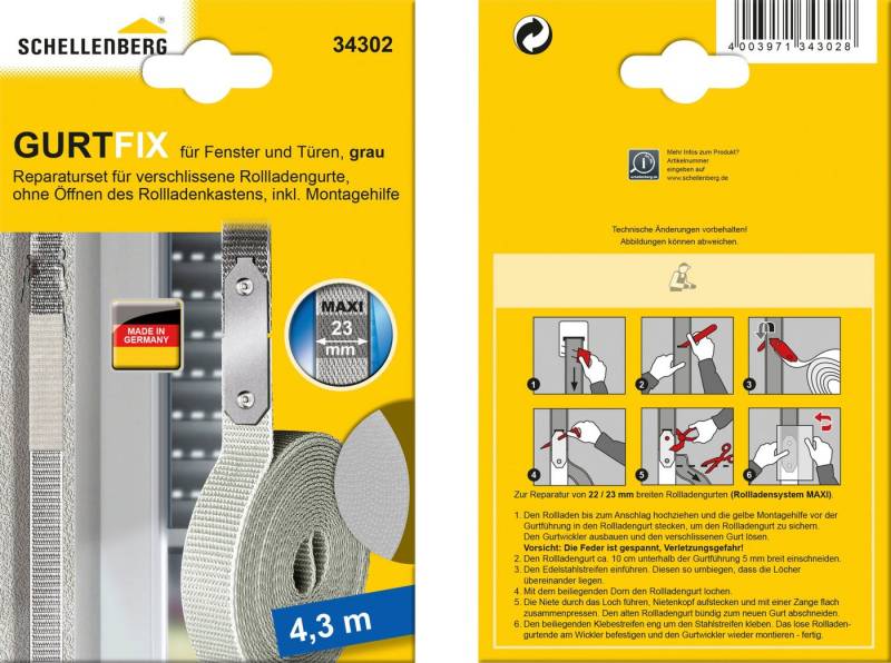 SCHELLENBERG Reparatur-Set GURTFIX Maxi, 1-St., für alte oder verschlissene Gurtbänder, 23 mm, grau von SCHELLENBERG