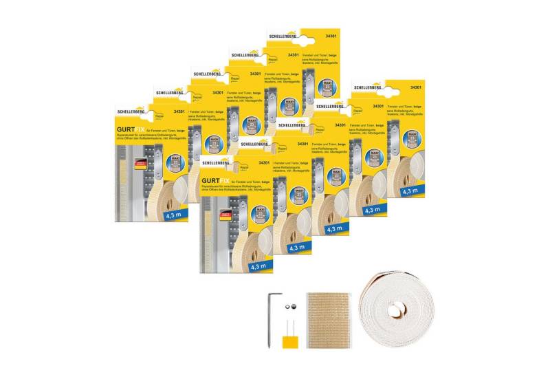 SCHELLENBERG Reparatur-Set Rollladen Gurtfix für das Rollladensystem Maxi, Set, 10-St., für alte Gurtbänder in unterschiedlichen Farben, 23 mm x 4,3 m von SCHELLENBERG