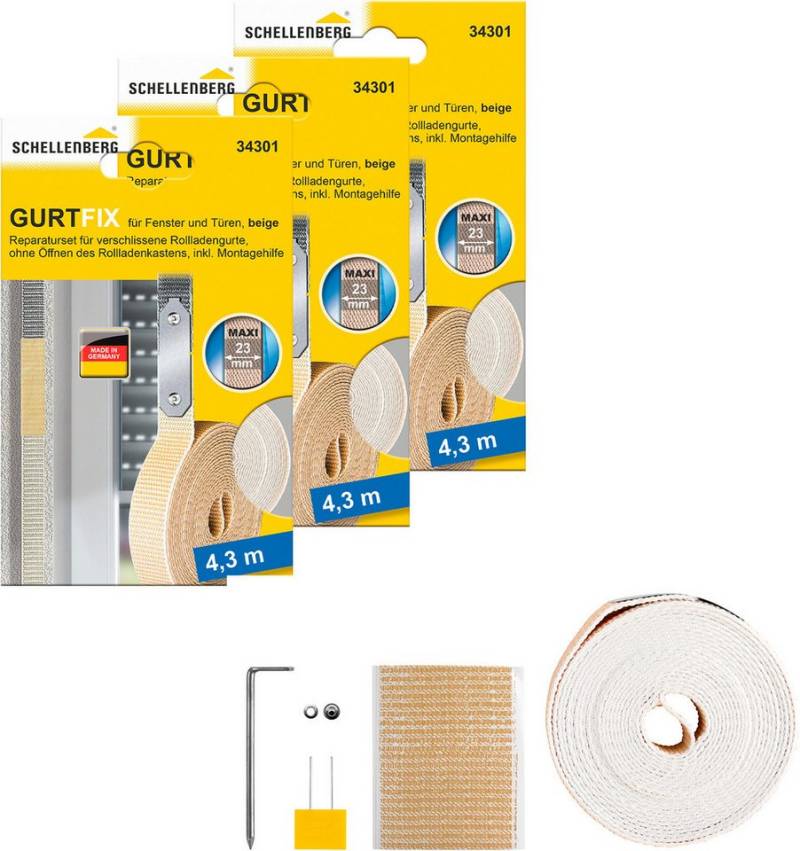 SCHELLENBERG Reparatur-Set Rollladen Gurtfix für das Rollladensystem Maxi, Set, 3-St., für alte Gurtbänder in unterschiedlichen Farben, 23 mm x 4,3 m von SCHELLENBERG