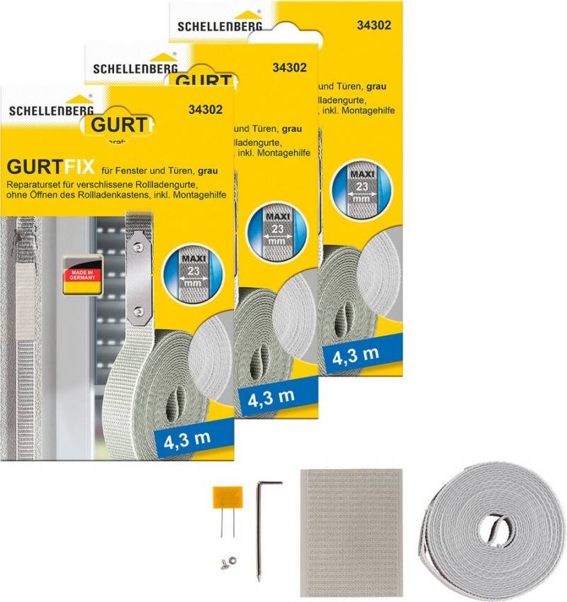 SCHELLENBERG Reparatur-Set Rollladen Gurtfix für das Rollladensystem Maxi, Set, 3-St., für alte Gurtbänder in unterschiedlichen Farben, 23 mm x 4,3 m von SCHELLENBERG