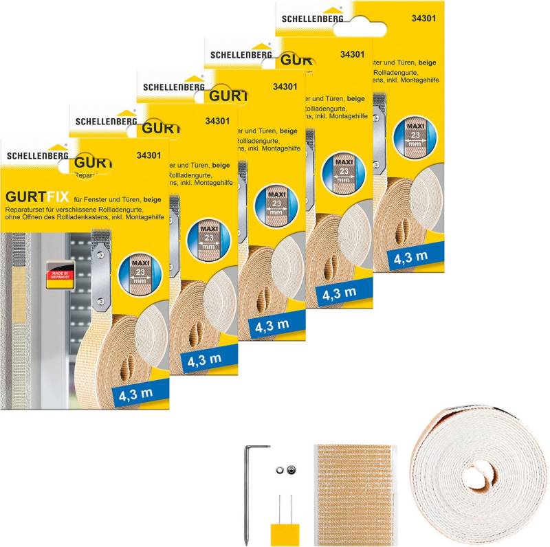 SCHELLENBERG Reparatur-Set Rollladen Gurtfix für das Rollladensystem Maxi, Set, 5-St., für alte Gurtbänder in unterschiedlichen Farben, 23 mm x 4,3 m von SCHELLENBERG