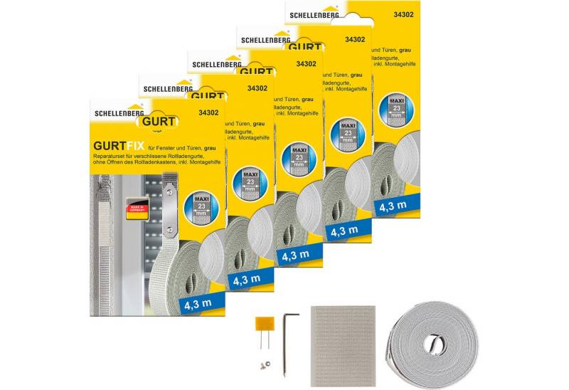 SCHELLENBERG Reparatur-Set Rollladen Gurtfix für das Rollladensystem Maxi, Set, 5-St., für alte Gurtbänder in unterschiedlichen Farben, 23 mm x 4,3 m von SCHELLENBERG