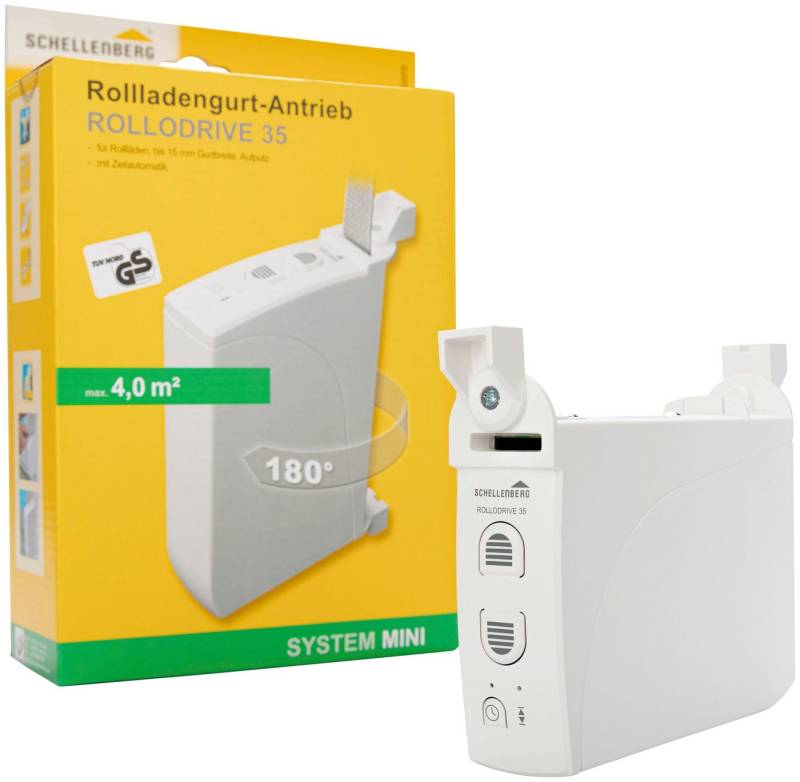 SCHELLENBERG Rollladengurt-Antrieb Aufputz, elektrischer Gurtwickler Rollodrive 35, 1-tlg., bis 4 m² Fläche und 12 kg Zugkraft, Rollladensystem Mini von SCHELLENBERG