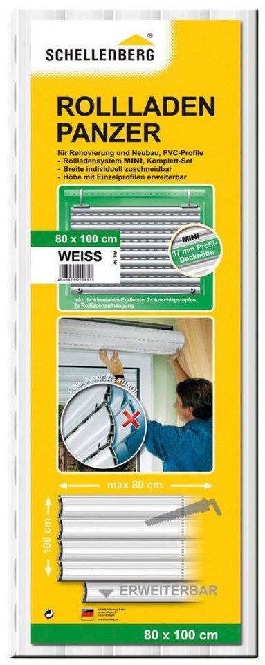 SCHELLENBERG Rollladenpanzer Set für Fenster, Mini System für 40 mm Stahlrohrwelle, PVC Jalousie, in verschiedenen Größen erhältlich, weiß von SCHELLENBERG