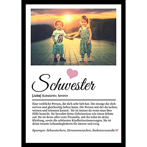 SCHILDER HIMMEL Schwester Holz-Poster mit Wunschbild/Name | Schwester Geschenk | Wandbilder | Geburtstag | Wanddeko Deko Dekortion | Liebe Herz | Geschenk für die Liebsten von SCHILDER HIMMEL