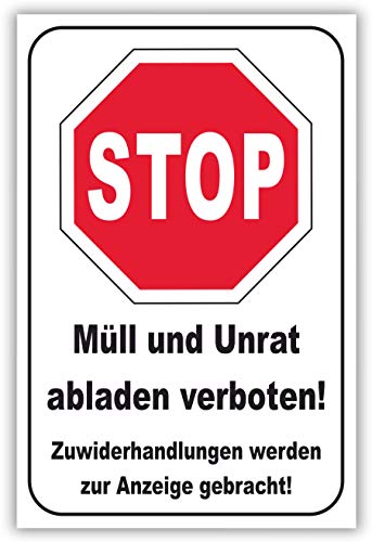 SCHILDER HIMMEL anpassbares Müll abladen verboten Schild 29x21cm Kunststoff mit Klebestreifen, Nr 185 eigener Text/Bild verschiedene Größen/Materialien von SCHILDER HIMMEL