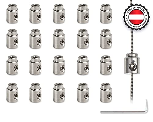 SCHILDER Systeme 20 Stück Edelstahl-Seilklemmen | Länge: 10 mm | Ø 8 mm |Drahtseilklemme für Seile bis Ø 2 mm | Höhenverstellbar| schnelle einfache Montage von SCHILDER Systeme