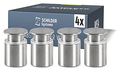 SCHILDER Systeme 4 Stück Edelstahl - Abstandhalter w.15.14 | inkl. Flachkopfschrauben + Dübeln | Schildbefestigung | hochwertiger Glashalter | Klemmhalter von SCHILDER Systeme