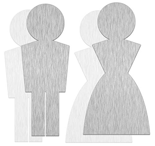 SCHILDER Systeme Alu WC-Schild Edelstahllook | 2x Damen – 2x Herren | Höhe 120 mm | Stärke 0,5 mm | selbstklebendes Piktogramm – Schild | hochwertiges Toilettenschild von SCHILDER Systeme