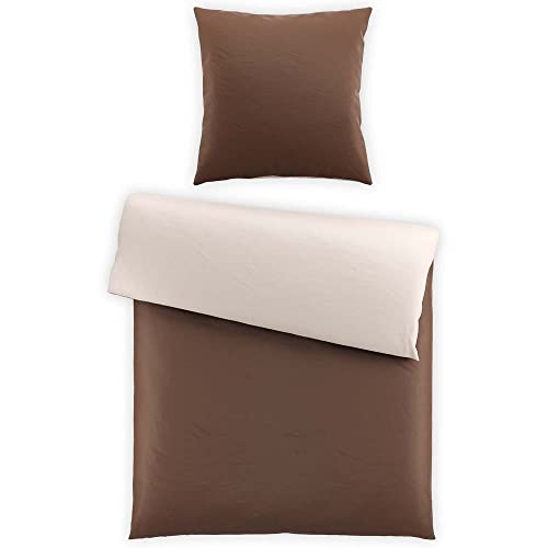 SCHLAFWOHL SILVER 2-TLG. Wendebettwäsche 100% Baumwolle Reinforce mit Reißverschluss • Bett Decke • Bettbezug zum Wenden • Bettgarnitur • Größe: 135 x 200 + 80 x 80 cm • Farbe: Braun von SCHLAFWOHL SILVER