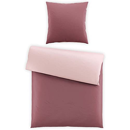 SCHLAFWOHL SILVER 2-TLG. Wendebettwäsche 100% Baumwolle Reinforce mit Reißverschluss • Bett Decke • Bettbezug zum Wenden • Bettgarnitur • Größe: 135 x 200 + 80 x 80 cm • Farbe: Rosé von SCHLAFWOHL SILVER