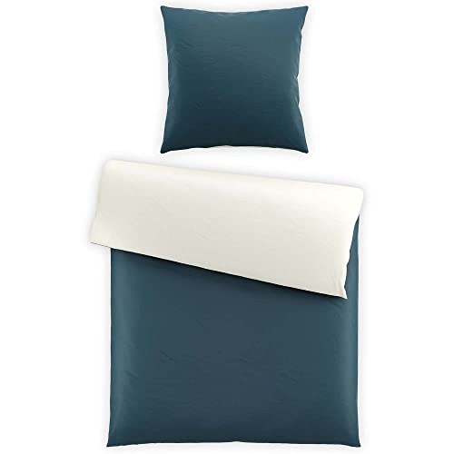 SCHLAFWOHL SILVER 2-TLG. Wendebettwäsche 100% Baumwolle Reinforce mit Reißverschluss • Bett Decke • Bettbezug zum Wenden • Bettgarnitur • Größe: 140 x 200 + 70 x 90 cm • Farbe: Petrol von SCHLAFWOHL SILVER