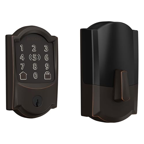 Schlage BE499WB CAM 716 Encode Plus WiFi Deadbolt Smart Lock mit Apple Home Key, Keyless Entry Türschloss mit Camelot Zierleiste, Altbronze von SCHLAGE