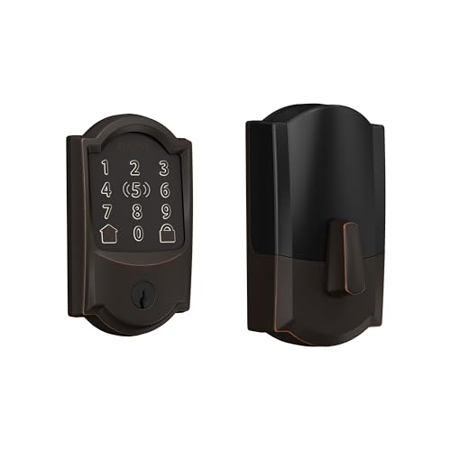Schlage BE499WB CAM 716 Encode Plus WiFi Deadbolt Smart Lock mit Apple Home Key, Keyless Entry Türschloss mit Camelot Zierleiste, Altbronze von SCHLAGE