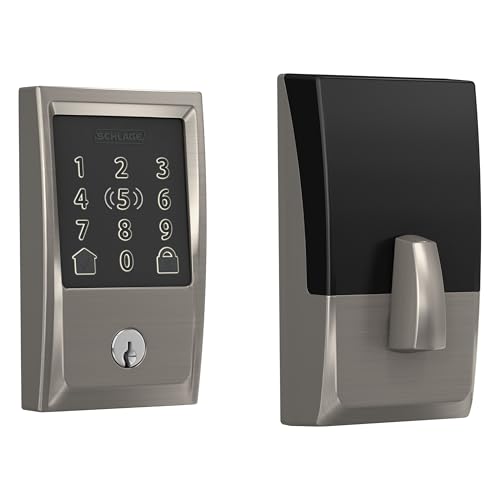 Schlage BE499WB CEN 619 Encode Plus WiFi Riegel Smart Lock mit Apple Home Key, schlüsselloses Eingangstürschloss mit Century Trim, Satin Nickel von SCHLAGE