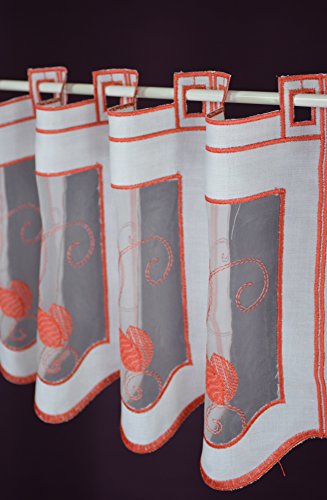 SCHMIDTGARD STOFFE Scheibengardine- Anfertigung nach Maß- Lamellenpanneaux Bistrogardine Kurzstore Höhe 30 cm - Breite der Gardine durch Stückzahl in 16 cm Schritten wählbar, Weiß/ Rot von SCHMIDTGARD STOFFE