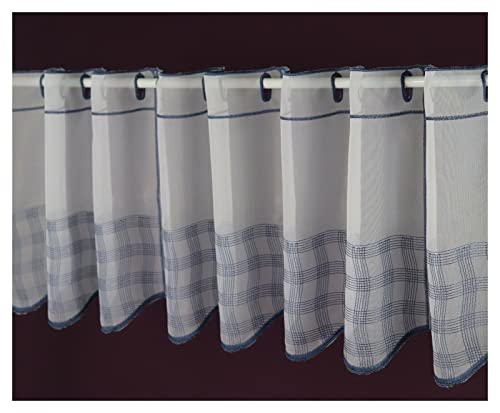 SCHMIDTGARD STOFFE Scheibengardine- Anfertigung nach Maß- Lamellenpanneaux Bistrogardine Voile Höhe 30 cm - Breite der Gardine durch Stückzahl in 16 cm Schritten wählbar weiß-blau von SCHMIDTGARD STOFFE