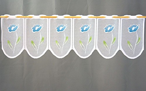 Scheibengardine Blume türkis Höhe 28cm | Breite der Gardine frei wählbar in 16,5cm Schritten | Gardine | Panneaux (Höhe 28cm) von SCHMIDTGARD STOFFE