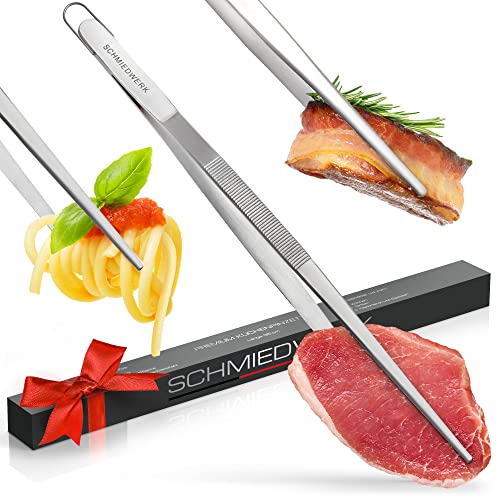 SCHMIEDWERK Grillzange Edelstahl 45cm - Grillen | Kochen | Backen - Kochpinzette lang mit Hängeöse als Küchenhelfer von SCHMIEDWERK