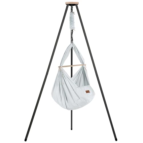 SCHMUSEWOLKE Federwiege Bio Air Grey - mit Tipi anthrazit - Hängematte für Babys ab Geburt und Kleinkinder - Bio-Baumwolle - Mit Schafwollmatratze von SCHMUSEWOLKE Bestes für Babys