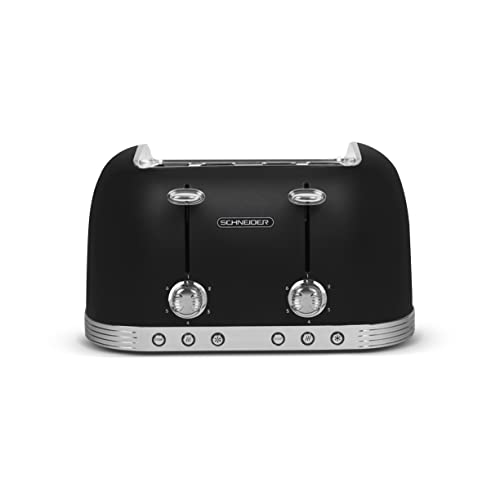 Schneider SCTO4 – Toaster Vintage 4 Schlitze – 6 Positionen – doppelte Krümelschublade – Schwarz matt von Schneider