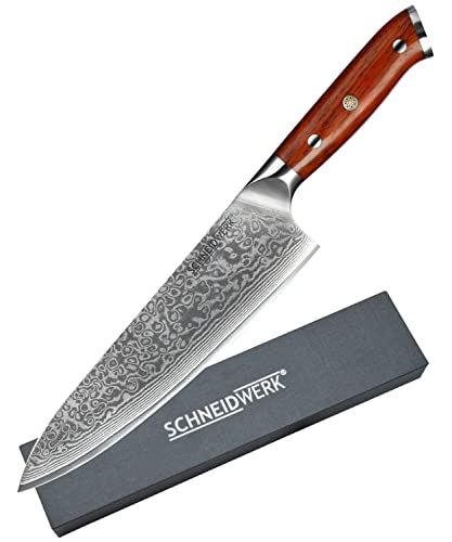 SCHNEIDWERK Profi Chef-Messer - elegantes Damastmesser - Küchenmesser mit 21 cm Klinge & 67 Lagen Edelstahl-Damast - scharfes Kochmesser aus Damast-Stahl - DI-Serie von SCHNEIDWERK