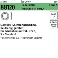 Sperrzahnscheibe r 88120 beidseitig gezahnt s 3 x 5,5x0,45 Federstahl mechanisch verzinkt Sperrzahnscheibe r 88120 beidseitig gezahnt s 3 x 5,5x0,45 Federstahl mechanisch verzinkt von SCHNORR