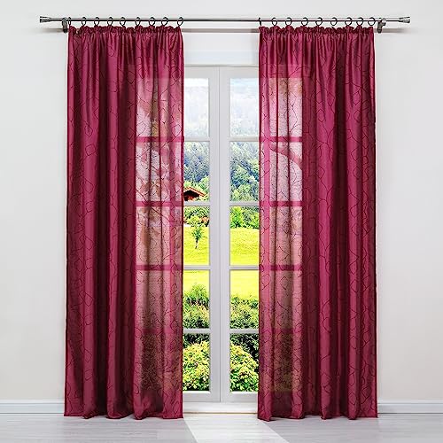 SCHOAL Bilckdicht Gardine mit Kräuselband Schlafzimmer Vorhang Schiebegardinen Schal Fensterschal Wohnzimmer Dekoschal Rot 1 Stück BxH 140x145cm von SCHOAL