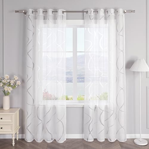 SCHOAL Gardine mit Ösen Ausbrenner Gardinenschal Transparent Fensterschal Vorhang mit Wellen 1 Stück BxH 140x245cm Weiß von SCHOAL