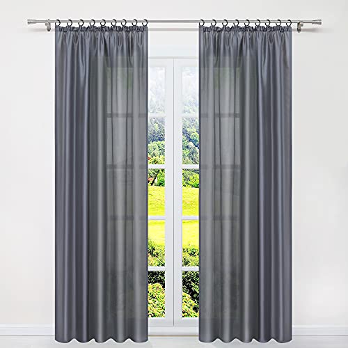 SCHOAL Gardinen Wohnzimmer mit Kräuselband Halbtransparente Vorhänge Gardinenschal Wohnzimmer Fensterschal Uni Grau BxH 140x175cm 1 Stück von SCHOAL