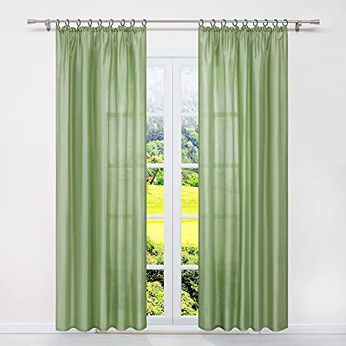 SCHOAL Gardinen Wohnzimmer mit Kräuselband Halbtransparente Vorhänge Gardinenschal Wohnzimmer Fensterschal Uni Grün BxH 140x245cm 1 Stück von SCHOAL