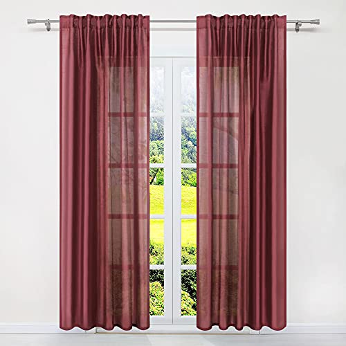 SCHOAL Gardinen Wohnzimmer mit Tunnelzug Halbtransparente Vorhänge Gardinenschal Wohnzimmer Fensterschal Uni Weinrot BxH 140x145cm 1 Stück von SCHOAL