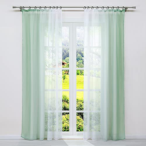 SCHOAL Gardinen mit Kräuselband Transparente Vorhänge Voile Fensterschal Modern Gardinenschal Farbverlauf 2 Stück BxH 140x145cm Grün von SCHOAL