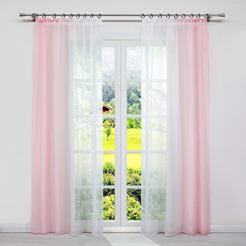 SCHOAL Gardinen mit Kräuselband Transparente Vorhänge Voile Fensterschal Modern Gardinenschal Farbverlauf 2 Stück BxH 140x175cm Rosa von SCHOAL