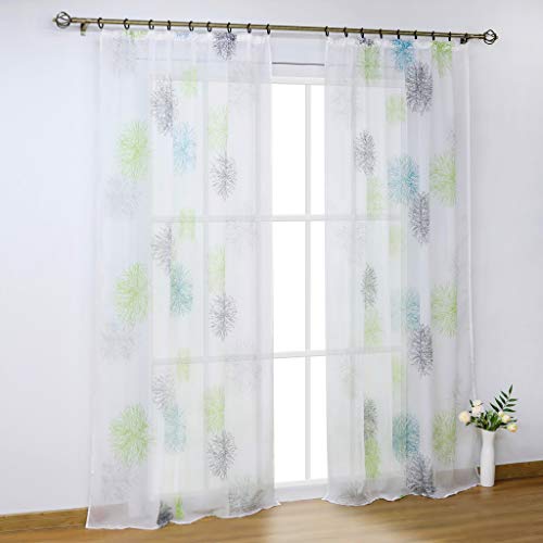 SCHOAL Gardinen mit Kräuselband Transparente Vorhänge Voile Fensterschal Modern Gardinenschal mit Kreis Muster 1 Stück BxH 140x175cm Blau von SCHOAL