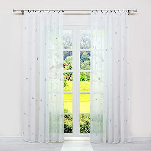 SCHOAL Gardinen mit Kräuselband Transparente Vorhänge Voile Fensterschal Modern Gardinenschal mit glänzenden Muster BxH 140x145cm 1 Stück Weiß von SCHOAL