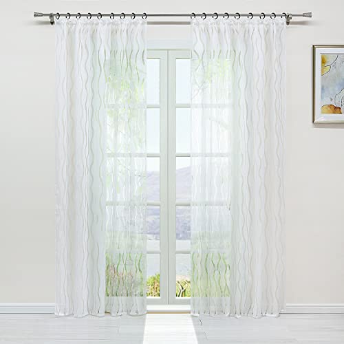 SCHOAL Gardinen mit Kräuselband Weiß Transparente Gardinenschals Set Vorhänge Modern Fensterschal Wohnzimmer Ausbrenner 2 Stück BxH 140x145cm *2 von SCHOAL