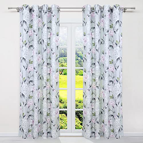 SCHOAL Gardinen mit Ösen Blickdichte Vorhänge Landhaus Ösenschal Wohnzimmer Gardinenschal mit Blumen Muster 1 Stück BxH 135x145cm von SCHOAL