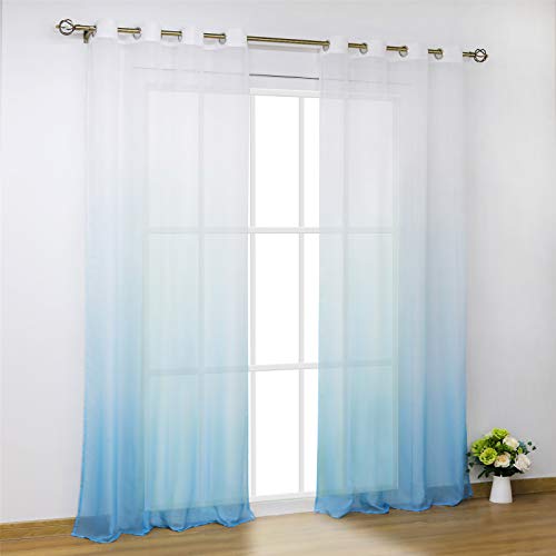 SCHOAL Gardinen mit Ösen Transparente Vorhänge Voile Fensterschal Modern Farbverlauf 1 Stück BxH 140x145cm Blau von SCHOAL