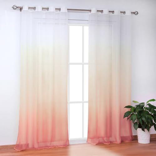 SCHOAL Gardinen mit Ösen Transparente Vorhänge Voile Fensterschal Modern Farbverlauf 1 Stück BxH 140x175cm Orange von SCHOAL