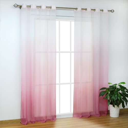 SCHOAL Gardinen mit Ösen Transparente Vorhänge Voile Fensterschal Modern Farbverlauf 1 Stück BxH 140x175cm Rosa von SCHOAL