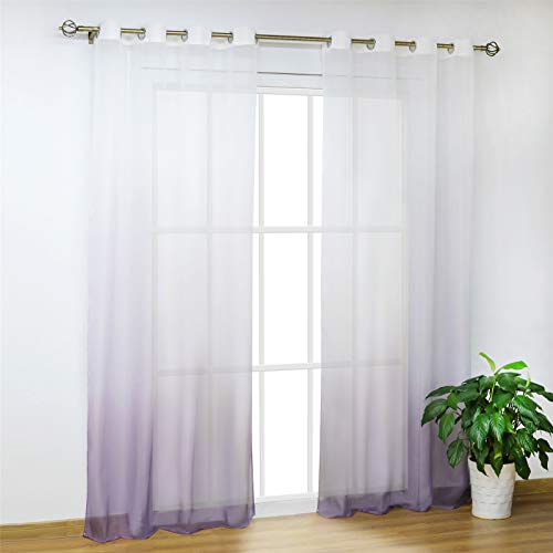 SCHOAL Gardinen mit Ösen Transparente Vorhänge Voile Fensterschal Modern Farbverlauf 1 Stück BxH 140x175cm Violett von SCHOAL