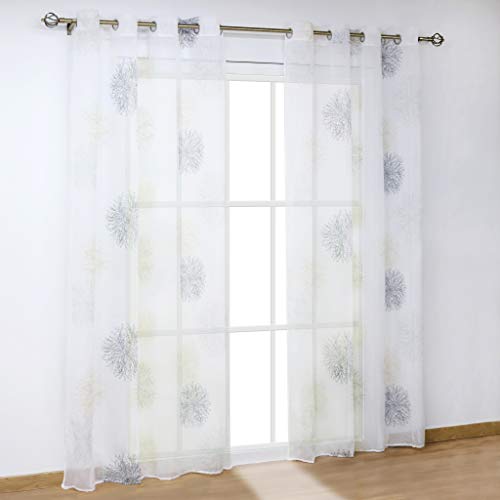 SCHOAL Gardinen mit Ösen Transparente Vorhänge Voile Fensterschal Modern Ösenschal mit Kreis Muster 1 Stück BxH 140x145cm Grau von SCHOAL