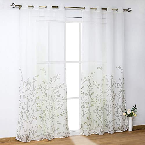 SCHOAL Gardinen mit Ösen Transparente Vorhang Voile Ösenschal Modern Wohnzimmer Blumen Muster 1 Stück BxH 140x225cm 1 Stück Weiß von SCHOAL