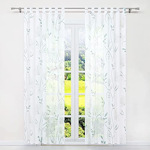 SCHOAL Gardinen mit Schlaufen 2 STÜCK Transparente Vorhänge Ausbrenner Gardinenschal Weiß Fensterschal Landhaus Wohnzimmer Lotusmuster BxH 140x225 cm von SCHOAL