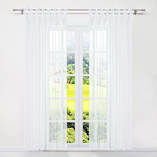 SCHOAL Gardinen mit Schlaufen Transparente Vorhänge Leinen Gardinenschal Fensterschal Uni Dekoschals Wohnzimmer 1 Stück BxH 140x245cm Weiß von SCHOAL