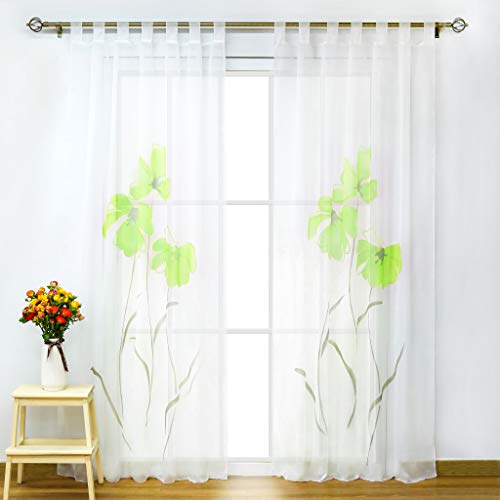 SCHOAL Gardinen mit Schlaufen Transparente Vorhänge Voile Fensterschal Modern Blumen Muster 1 Stück BxH 150x145cm Grün von SCHOAL