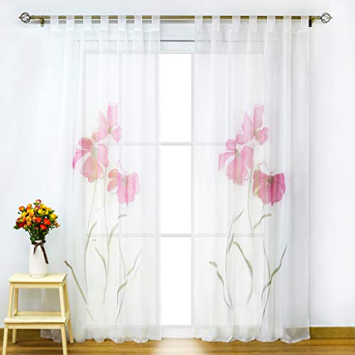 SCHOAL Gardinen mit Schlaufen Transparente Vorhänge Voile Fensterschal Modern Blumen Muster 1 Stück BxH 150x145cm Rosa von SCHOAL